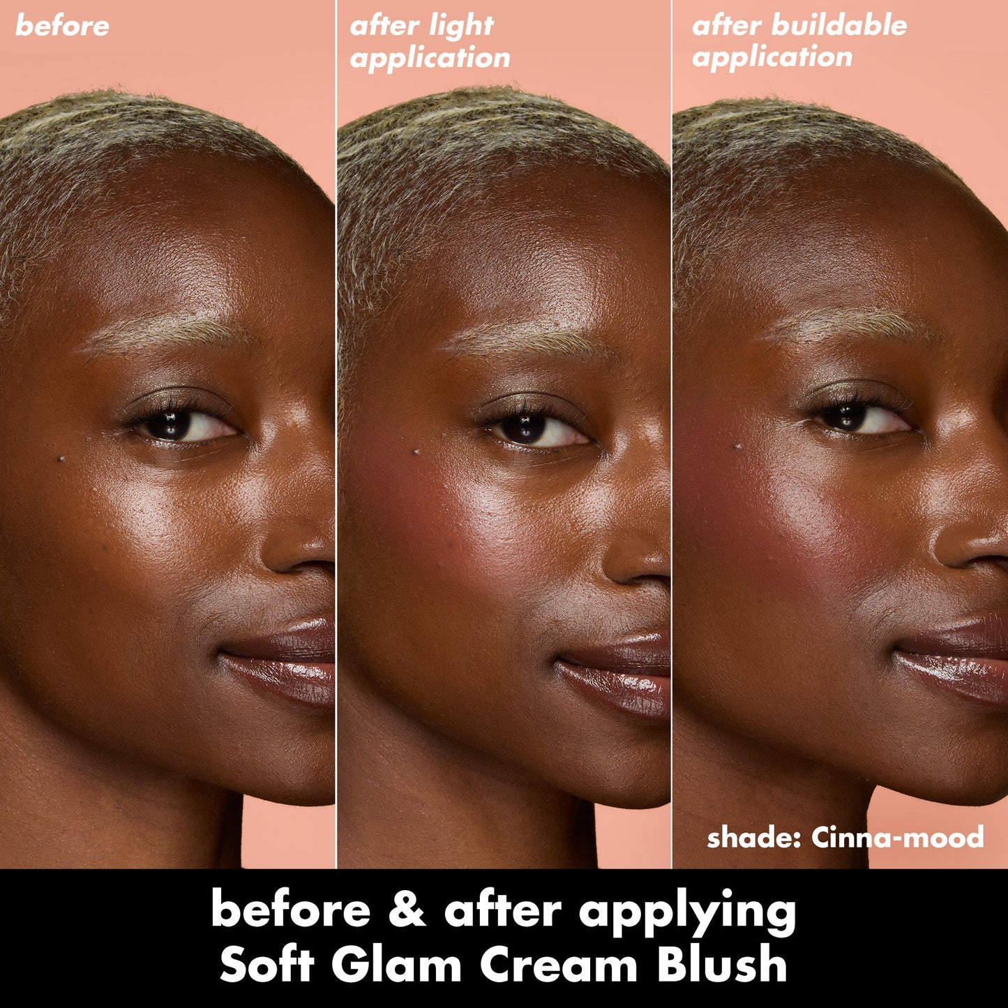Before and After Applying Cinna-mood Soft Glam Cream Blush